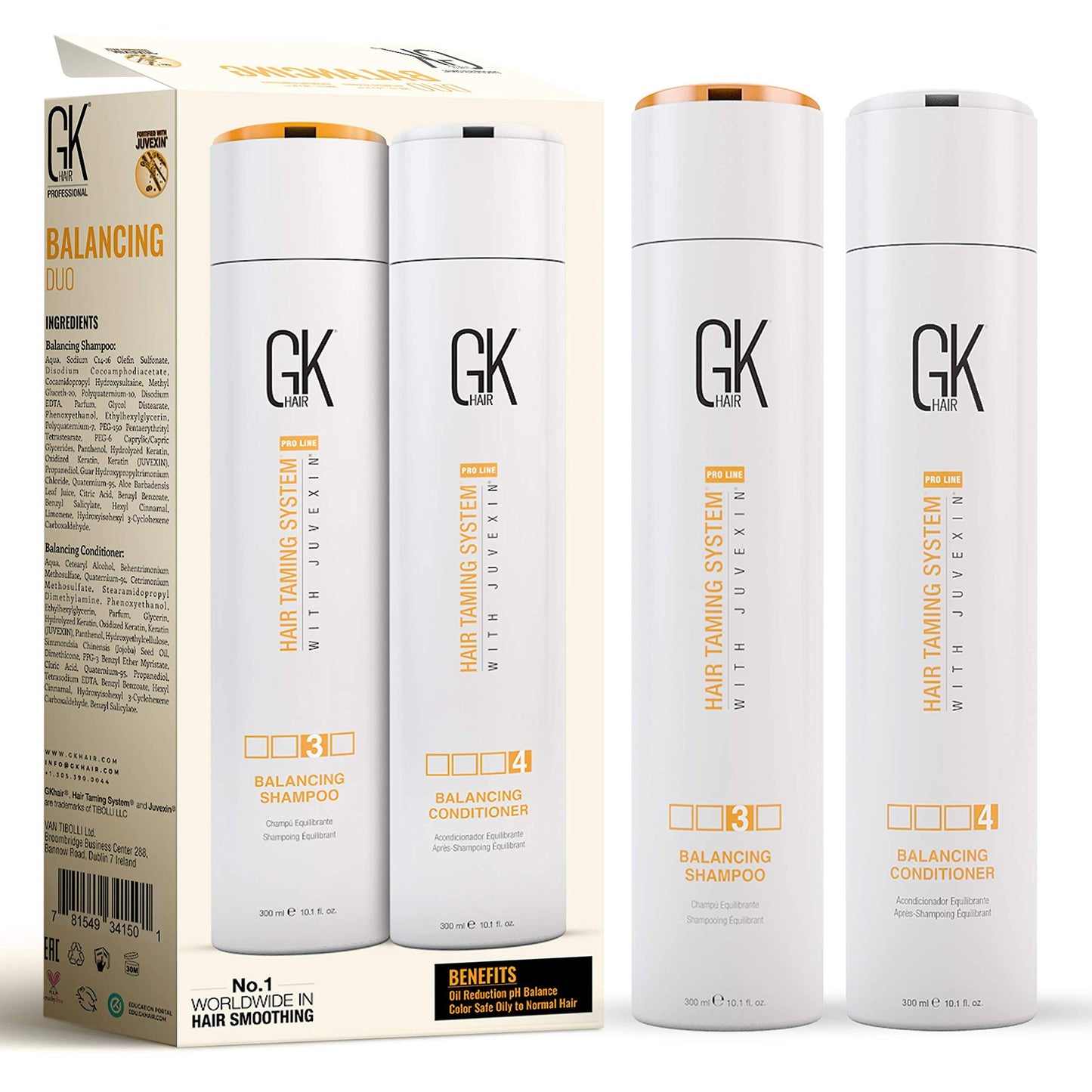 GK Hair Global Keratin Balancing Shampoo and Conditioner 300ml Set & Leave in Conditioner Cream 130ml For Detangling Smoothing Strengthening Moisturizing
