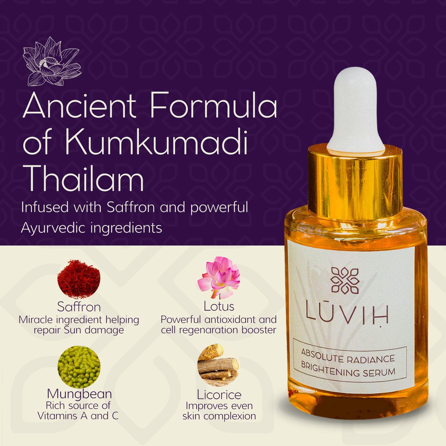 LUVIH - Absolute Radiance Brightening Serum, Nourishing Face Oil Serum for Women & Men, Dark Spot Serum with Ayurvedic Herbs, Addresses Dullness While Helping Shield Against Sun Damage, 30 mL