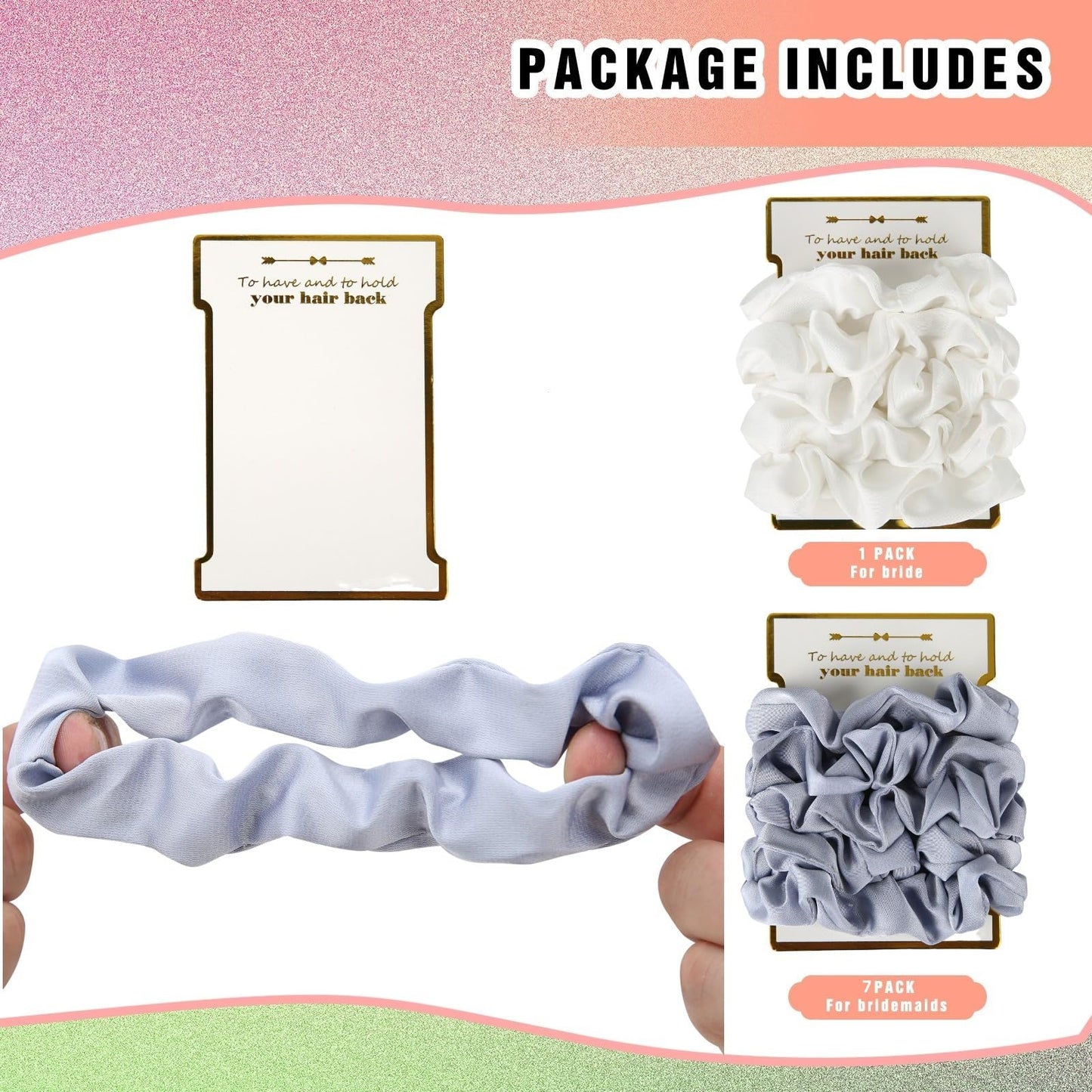 Loanzeg 40pcs Satin Bridesmaid Scrunchies Bachelorette Hair Ties Set of 8pack Bridal Shower No Damage Hairties ideas Gift for Wedding Party Favors Bridesmaid Proposal Gifts (White&Dusty Blue)