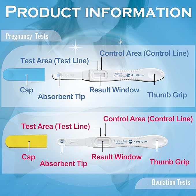 Amplim Pregnancy Test and Ovulation Tests Kit, 25 Pack Bulk Early Detection HCG & LH Sticks, FSA HSA Eligible, 99.99% Accurate at Home Predictor 6 Days Early Result, Extra Sensitive Fertility Tracker