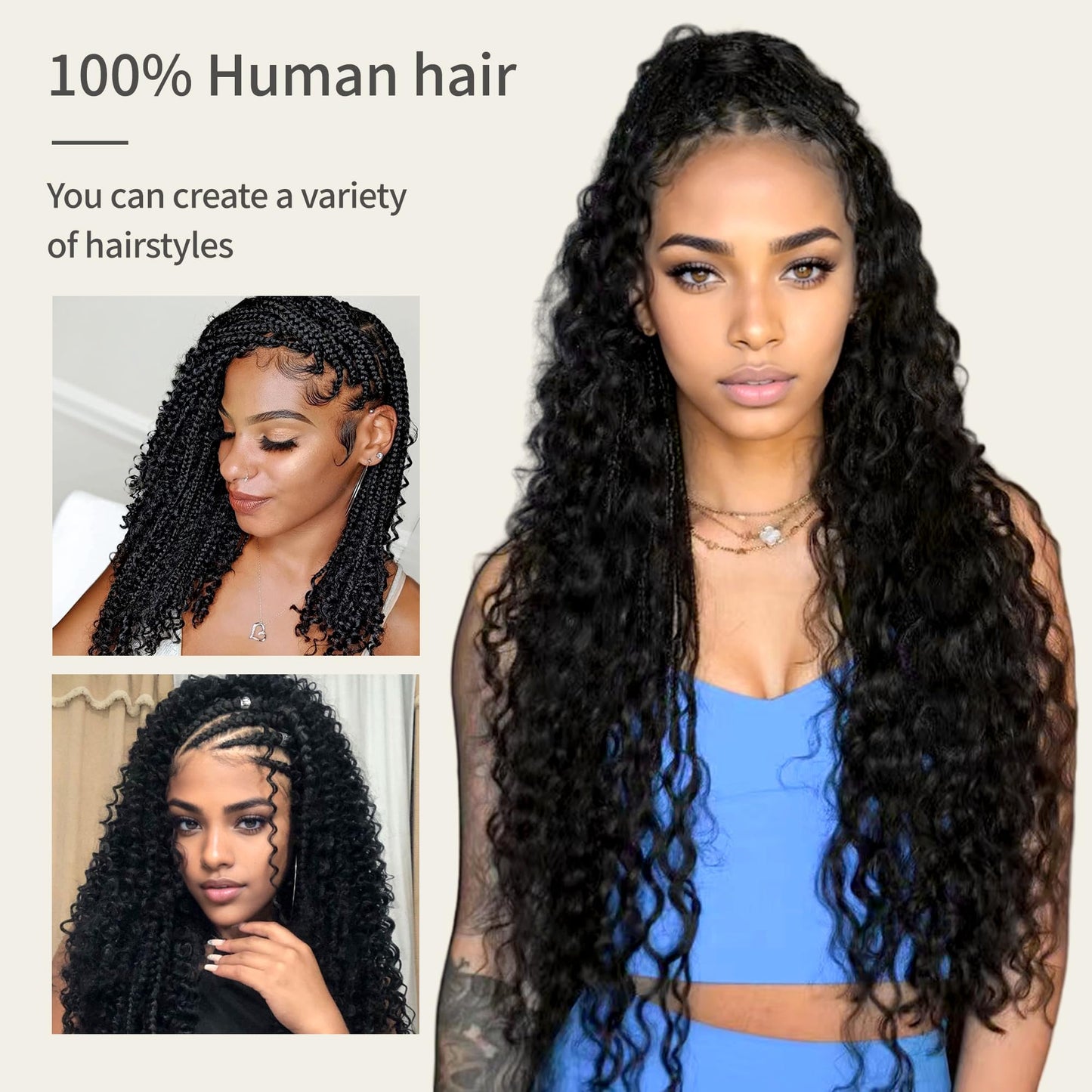 Deep Wave Bulk Human Hair for Braiding 2 Bundles 100g 24 Inch No Weft 10A Brazilian Virgin Curly Human Hair Extensions for Boho Braids Wet Wavy Human Braiding Hair (24"/100G,Black)