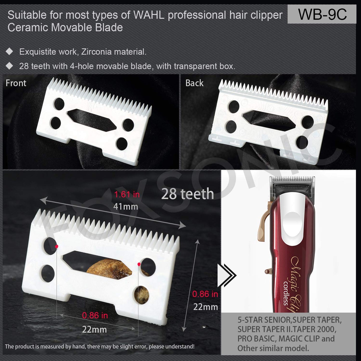 FOXSONIC Professional ceramic clipper blades 2 hole2-Hole Clipper ceramic Blade cutter,ceramic clipper replacement blades for Wahl Senior cordless Clipper