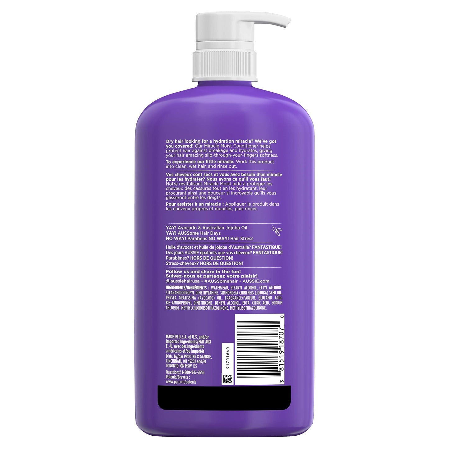 Aussie For Dry Hair Paraben-Free Miracle Moist Conditioner With Avocado & Jojoba, 30.4 Fluid Ounce, 4 Count