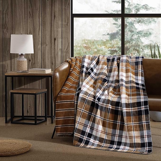 Eddie Bauer - King Blanket, Reversible Plush Bedding, Plaid Home Decor, Oeko-Tex Certified (Tralhead Plaid Beige, King)