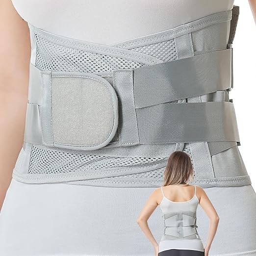 NeoTech Care Adjustable Double Pull Lumbar Brace/Lower Back Belt (Grey, Size M)