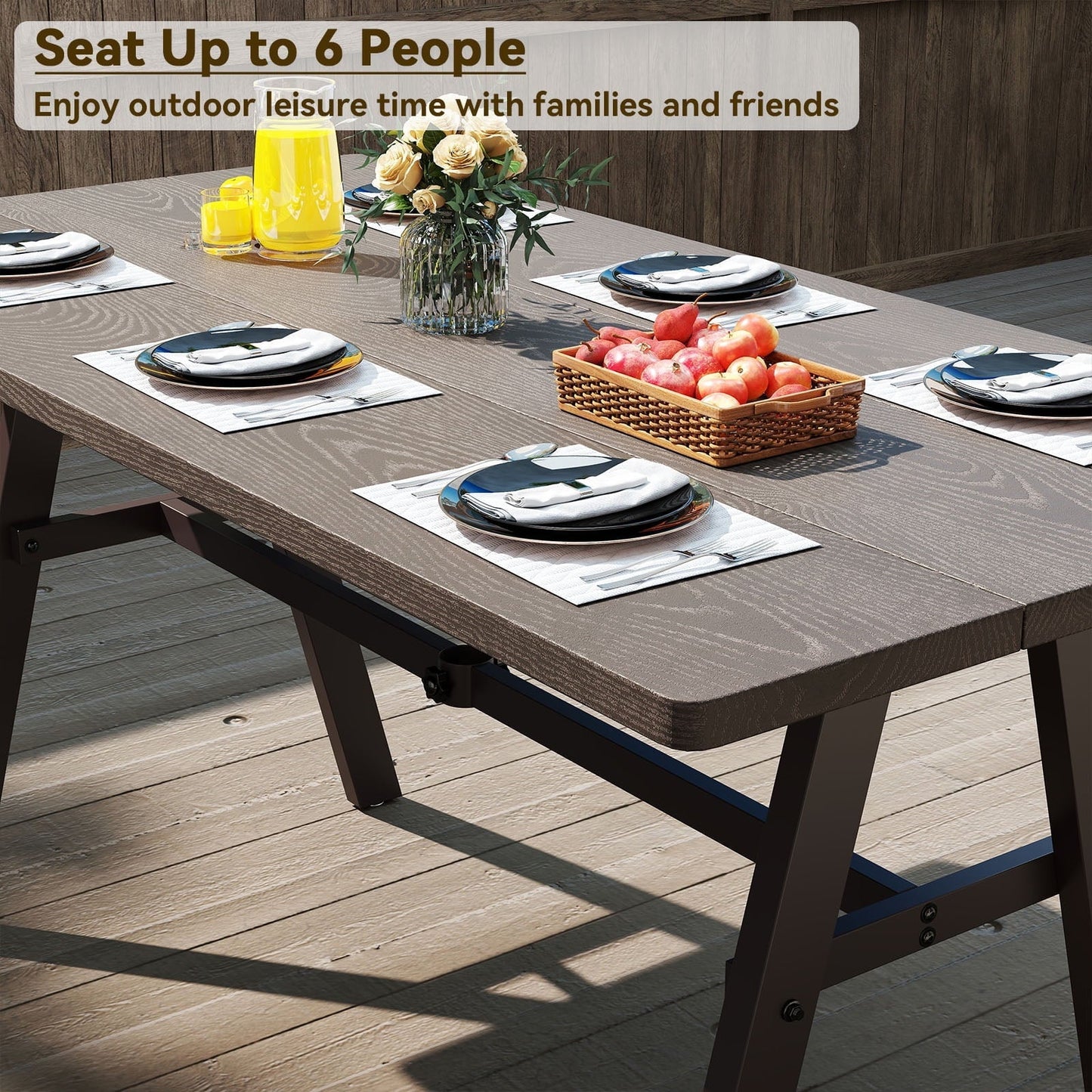 Gymax 59'' x 29.5'' Rectangle Rustproof Patio Dining Table w/ 1.93'' Umbrella Hole