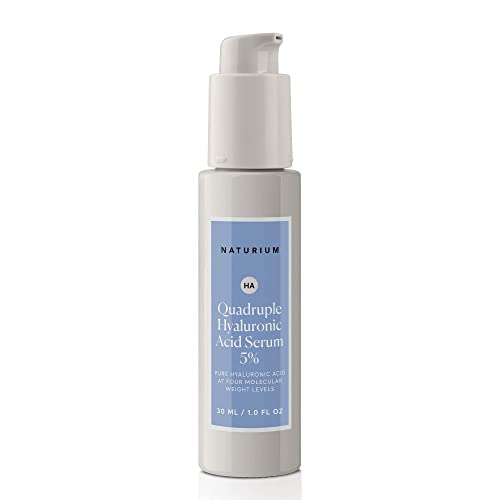 Naturium Quadruple Hyaluronic Acid Serum 5%, Hydrating & Plumping Face Serum, Anti-Aging & Moisturizing Skin Care, Fragrance-Free, 1 oz