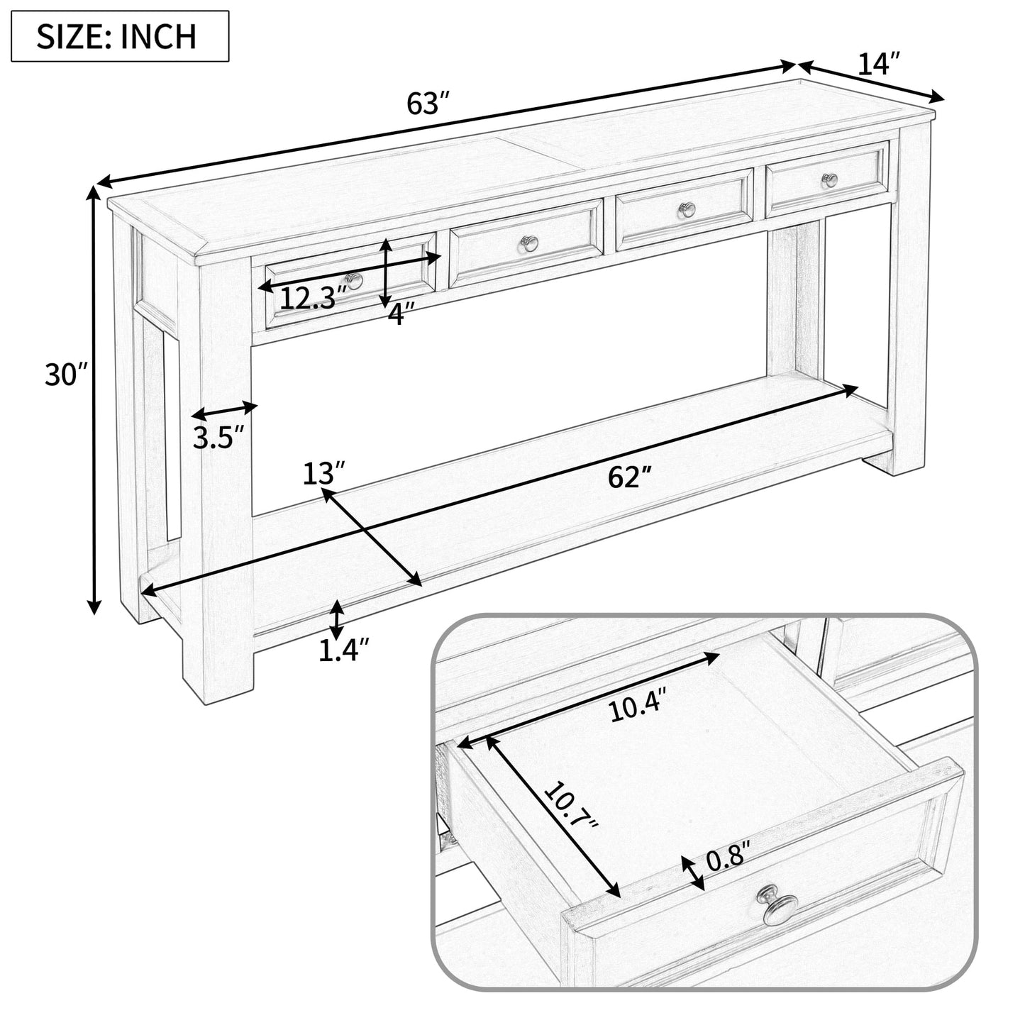 TREXM Console Table/Sofa Table with Storage Drawers and Bottom Shelf for Entryway Hallway(Dark Blue)