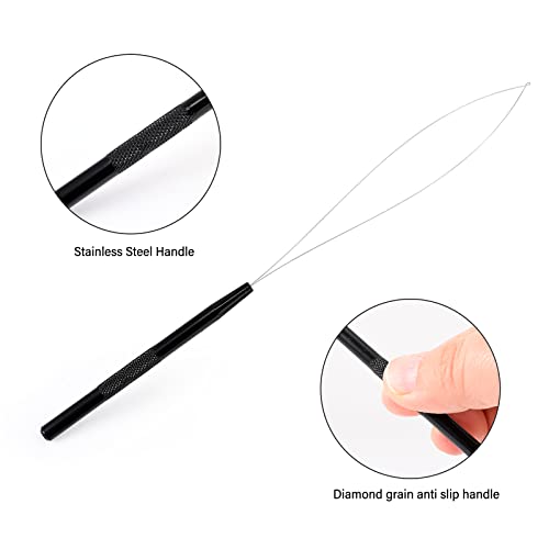 Gomake Hair Extensions Closed and Remover Pliers set, Micro Silicone Rings Beads Hair Extensions Loop Needle Threader Pulling Hook Tool and Bead Device Tool for Hair or Feather Extensions (Gold)