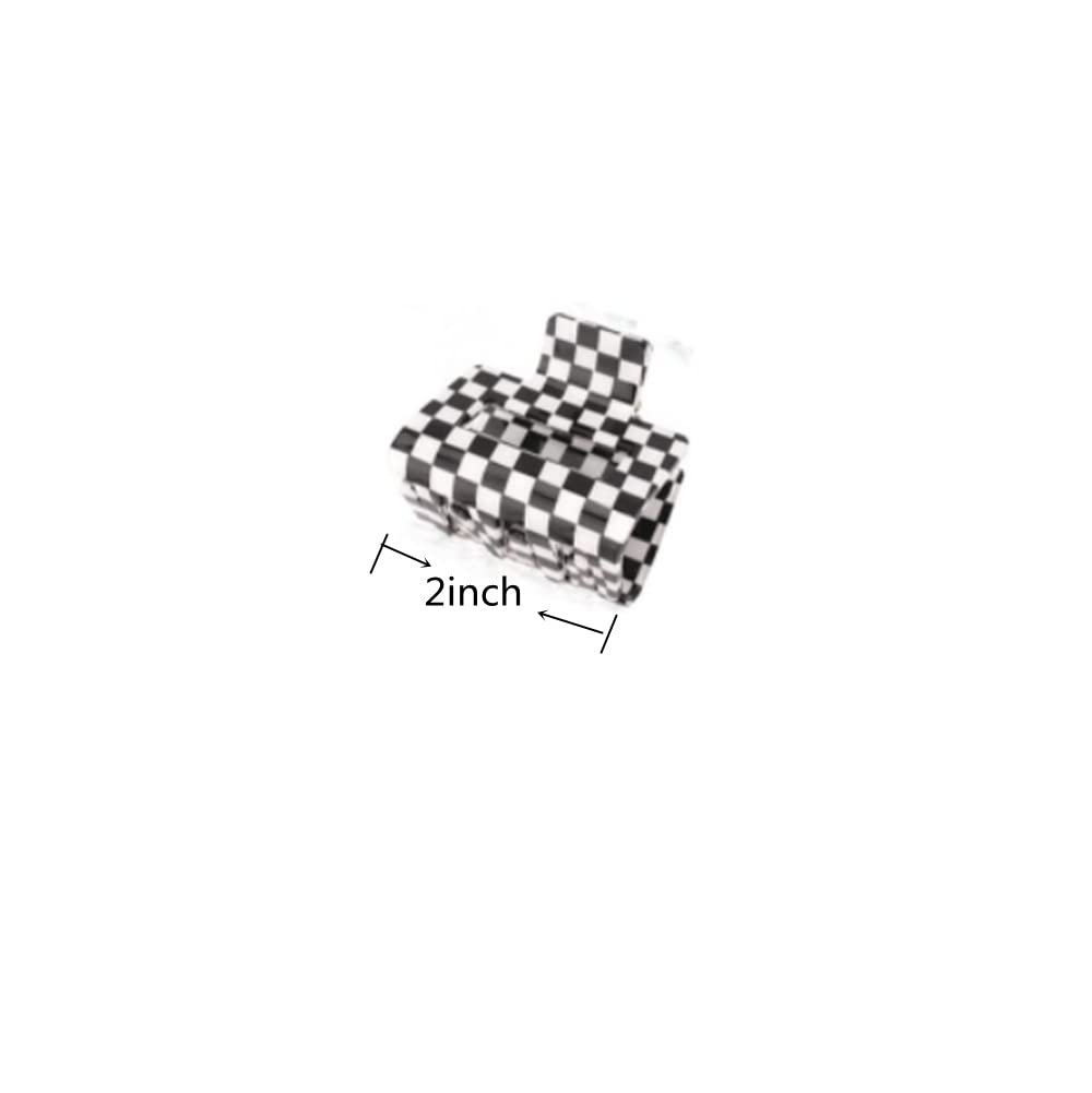 Checkered Hair Claw Clips for Women Girls Fashion Hair Clips for Styling Claw Clamps Thick Hair Retro Rectangle Shape, YOEMAYUNER (4PCs, 2inches, 4Colors)