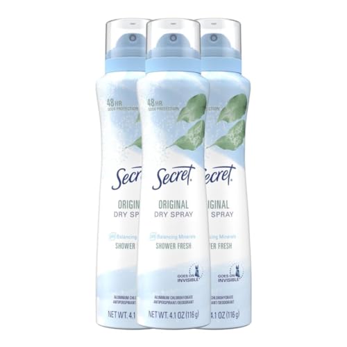 Secret Dry Spray Antiperspirant Deodorant for Women, 48hr Weightless Sweat & Odor Protection, Gentle on Skin, Shower Fresh Scent, 4.1 oz (Pack of 3)