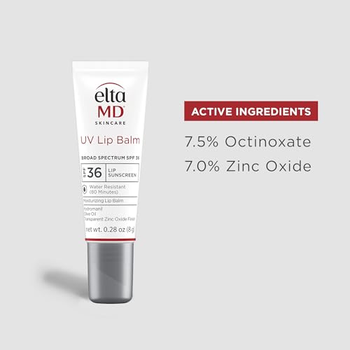EltaMD UV Lip Balm SPF Sunscreen, Sunscreen Lip Balm with SPF, Protects Dry Cracked Lips, Transparent Zinc Oxide Lip Sunscreen, 0.28 Tube