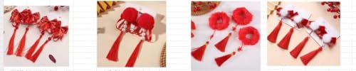 LOONELO 4 Pairs Chinese New Year Baby Girl Hair Clips with Chinoiserie Tassel, Dragon Year Hairy Furry Balls Red Bows Hairpins, Tassel Hair Barrettes for Spring Festival Lunar Year Decorations