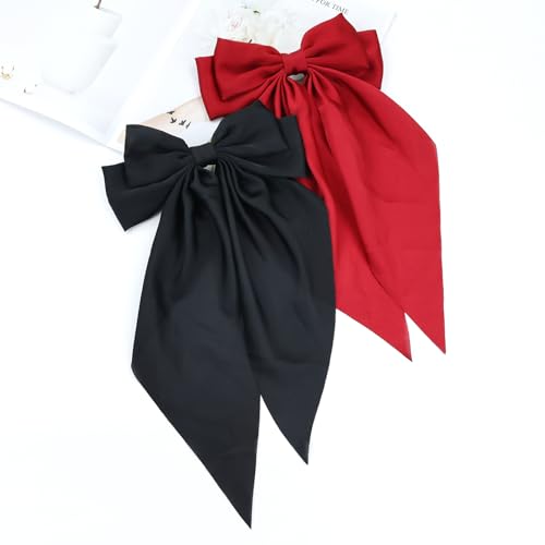 Cinaci 8 Pieces Silky Satin Big Hair Bows for Women Girls Teens, Fancy Long Tail Bow Hair Clips French Hair Barrettes Hair Accessories