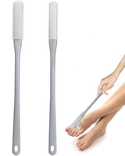 Demarzily Toe Cleaning Brush,Foot Scrubber for Shower with 15.7" Long Handle Soft Silicone Cleaning Shower Brush Foot Care for Seniors,Elderly, Men and Women (Grey)