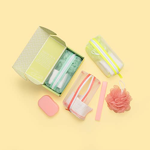 KISMETICS - Travel Essentials 5 Piece Bath Accessory Kit, Bath Accessories with Toiletry Bag, Doop Kit (Aqua)