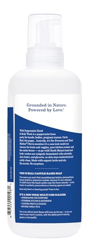 Earth Mama Wild Peppermint Hand & Body Wash | Foaming Castile Soap Liquid and Hand Soap, Made with Organic Wild Mint & Peppermint Oil, 34 fl oz (2-Pack)