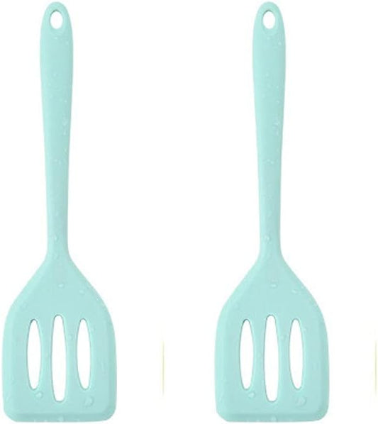 2Pack Small Silicone Turner High Heat Resistant Slotted Spatula for Fish, Eggs, Pancakes and More (8.2 IN, Light blue)