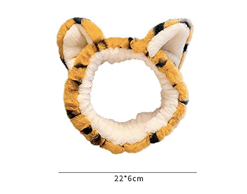 GK-O Cute Plush Tiger Ears Headband Kawaii Face Wash Makeup Party Festival Accessories Hair (White)