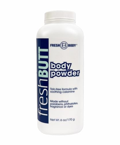 Fresh Body FB Butt Body Powder for Women & Men - Anti-Chafing, Anti-Itch, Odor & Sweat Absorbing + Calamine - Friction Fighting, Talc-Free, Unscented, 6oz