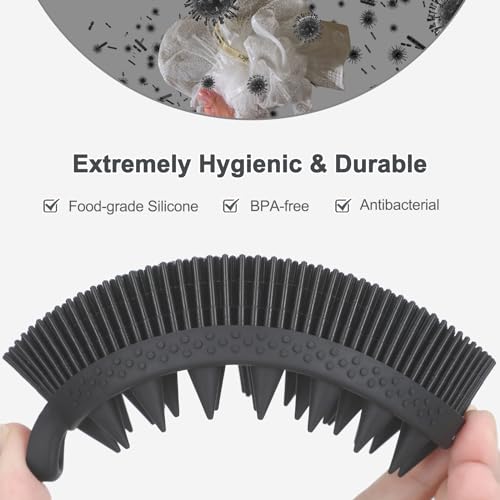 FREATECH 2-in-1 Silicone Body Scrubber - Bath Shower Body Brush and Shampoo Brush Scalp Massager Exfoliator, Deep Cleanse Skin & Hair, Lathers well, Easy to Clean and Long-lasting, Black