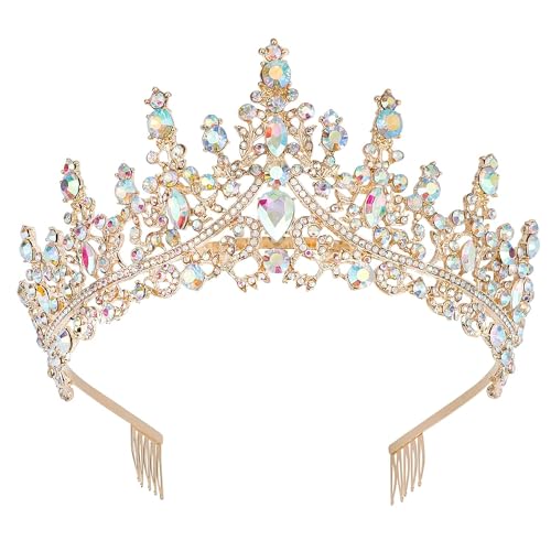 CURASA Purple Crystal Tiaras and Crown with Comb Royal Queen Crowns for Women Birthday Princess Crown for Women Girl Wedding Crown for Bride Rhinestone Headband for Halloween Christmas Costume Gifts
