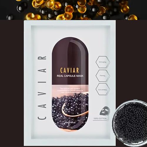Korean Facial Sheet Masks - Unscented Caviar Essence Spa Masks Packed w/Omega-3s - Nourish, Revitalize & Hydrate Your Skin - Suitable for All Skin Types (8 Pack)