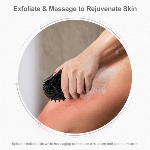 FREATECH 2-in-1 Silicone Body Scrubber - Bath Shower Body Brush and Shampoo Brush Scalp Massager Exfoliator, Deep Cleanse Skin & Hair, Lathers well, Easy to Clean and Long-lasting, Black