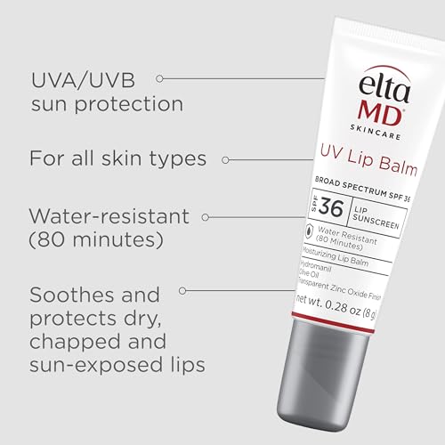 EltaMD UV Lip Balm SPF Sunscreen, Sunscreen Lip Balm with SPF, Protects Dry Cracked Lips, Transparent Zinc Oxide Lip Sunscreen, 0.28 Tube
