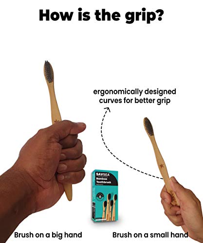 SAVSEA Charcoal Bamboo Toothbrush for Adults with Soft Medium Bristles (4Toothbrushes)