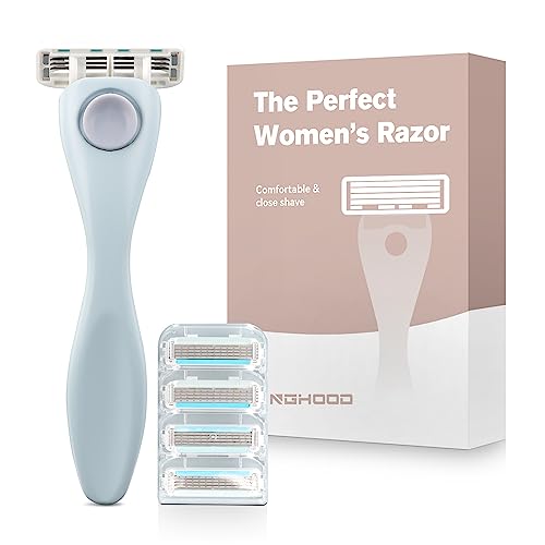 KINGHOOD Women Razors for Shaving Sensitive Skin - Razors for Women Shave Kit – Women’s Razor + 4 x 5-Blade Razor Refills (Mint Green)