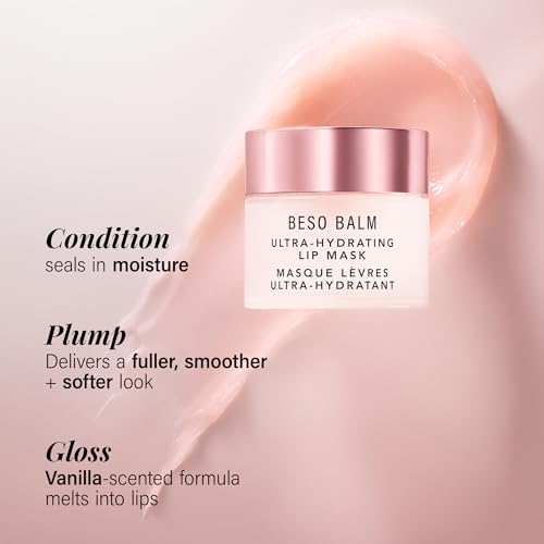 JLO BEAUTY Beso Balm Lip Mask | Ultra-Hydrating Glossy Finish, Visibly Plumps & Softens, Day & Overnight Lip Care Treatment, Vanilla Scented | 1 Pack