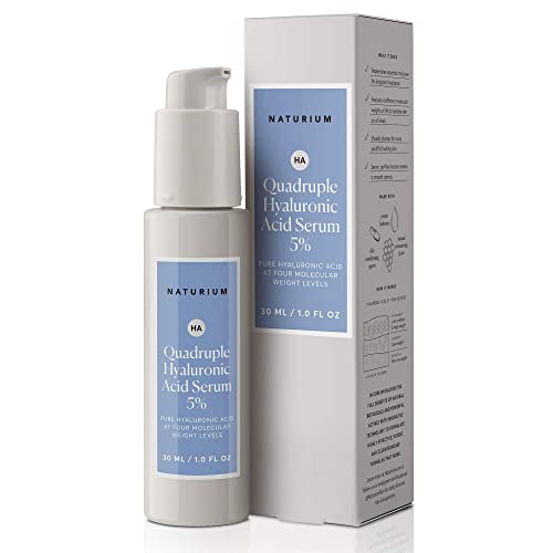 Naturium Quadruple Hyaluronic Acid Serum 5%, Hydrating & Plumping Face Serum, Anti-Aging & Moisturizing Skin Care, Fragrance-Free, 1 oz