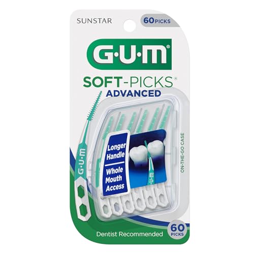 GUM Soft-Picks Advanced, Easy to Use Dental Picks for Teeth Cleaning and Gum Health, Disposable Interdental Brushes with Convenient Carry Case, Dentist Recommended Dental Picks, 60ct