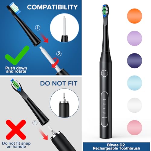 Harobey Replacement Toothbrush Heads 10 Pack Compatible with Bitvae Daily D2 Rechargeable Toothbrush, for D2 Toothbrush Heads Refills, Black