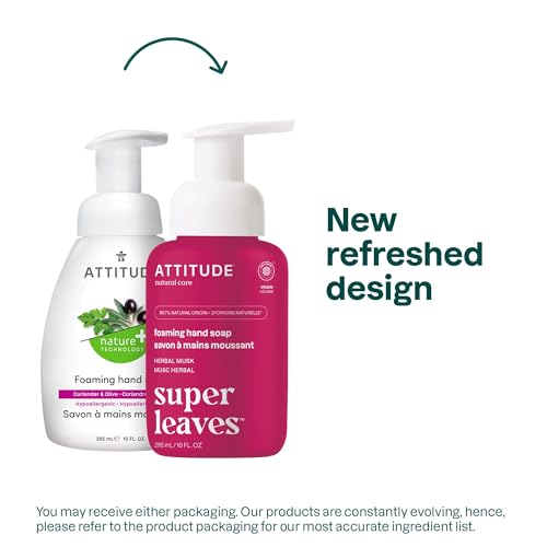 ATTITUDE Foaming Hand Soap, EWG Verified, Plant and Mineral-Based Ingredients, Vegan and Cruelty-free Personal Care Products,Pink Grapefruit, 10 Fl Oz