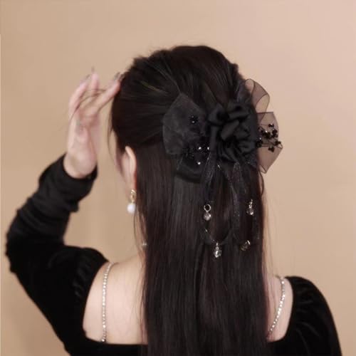 JKQBUX French Black ribbon Bow Barrette Rose Flower Hair Clips for Women Girls Hair Bowknot Clip Wedding Party Christmas 1PC Black