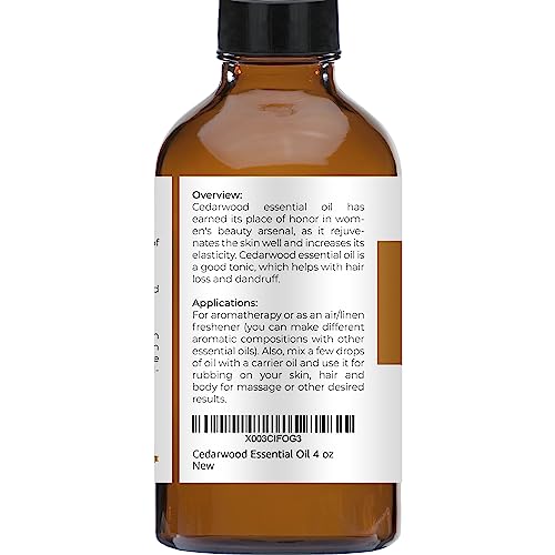 velona Cedarwood Essential Oil 4 Fl Oz | Therapeutic Grade 100% Pure and Natural | for Aromatherapy Diffuser, Massage, Skincare, Haircare, Soapmaking