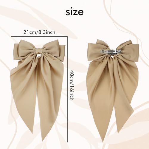 Cinaci 8 Pieces Silky Satin Big Hair Bows for Women Girls Teens, Fancy Long Tail Bow Hair Clips French Hair Barrettes Hair Accessories