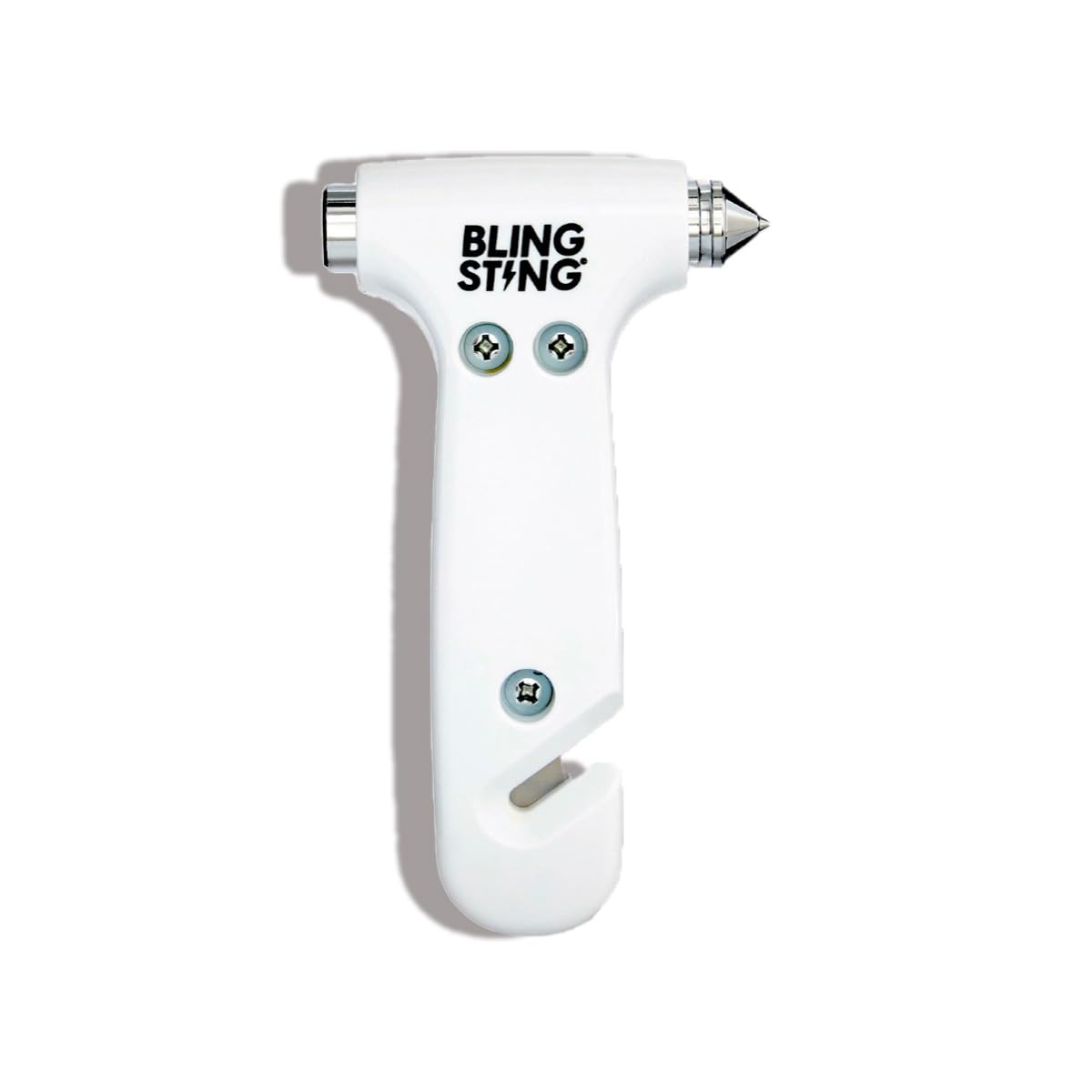 BLINGSTING Safety Hammer - Emergency Automotive Escape Tool with Window Breaker, Seat Belt Cutter & Adjustable Car Visor Strap - Tempered Glass Breaker - Steel Blade - White (1 Count)