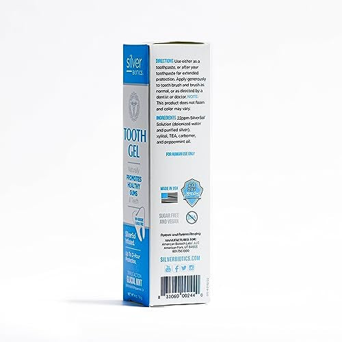 Silver Biotics Tooth Gel | SilverSol Ag₄O₄ 22 ppm Nano-Silver Infused Gel for All Natural Gum & Teeth Protection | Glacial Mint | 4 oz