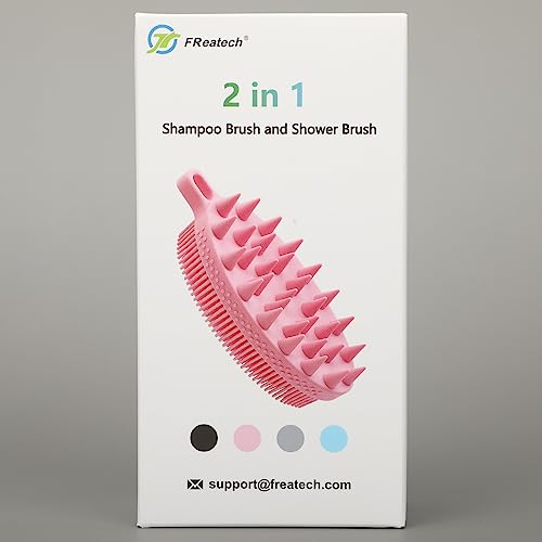 FREATECH 2-in-1 Silicone Body Scrubber - Bath Shower Body Brush and Shampoo Brush Scalp Massager Exfoliator, Deep Cleanse Skin & Hair, Lathers well, Easy to Clean and Long-lasting, Black