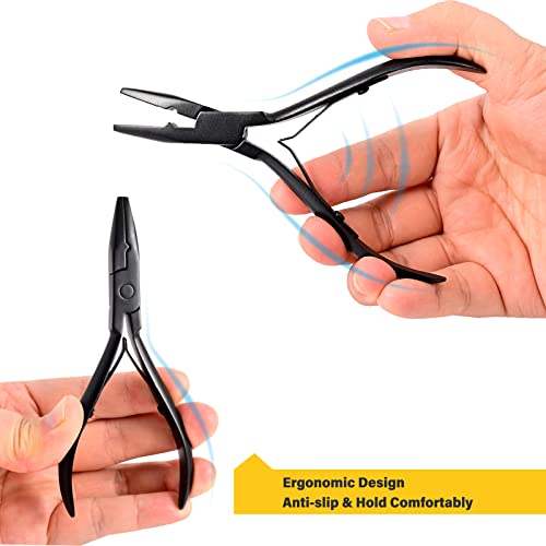 Gomake Hair Extensions Closed and Remover Pliers set, Micro Silicone Rings Beads Hair Extensions Loop Needle Threader Pulling Hook Tool and Bead Device Tool for Hair or Feather Extensions (Gold)