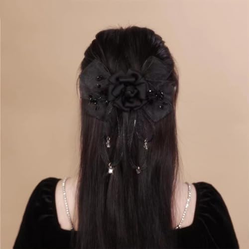 JKQBUX French Black ribbon Bow Barrette Rose Flower Hair Clips for Women Girls Hair Bowknot Clip Wedding Party Christmas 1PC Black