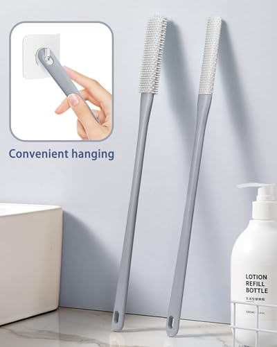 Demarzily Toe Cleaning Brush,Foot Scrubber for Shower with 15.7" Long Handle Soft Silicone Cleaning Shower Brush Foot Care for Seniors,Elderly, Men and Women (Grey)