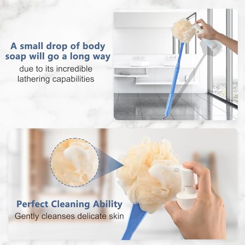Loofah on a Stick, 20.5” Shower Sponge Loofah Back Scrubber, Exfoliation and Improved Skin Health, Back Loofah for Shower for Men Women