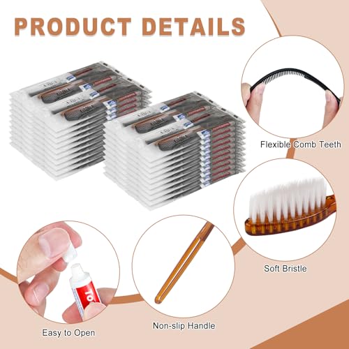 Gisdo 10pcs Disposable Toothbrushes with Toothpaste and Comb Floss Individually Wrapped,4-in-1 Bulk Toothbrush Kit with 2 Color Toothbrush,10 grams Toothpaste,7 inch Comb,Floss Pick for Homeless,Hotel