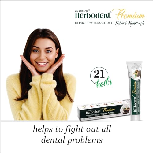 Herbodent® Premium Toothpaste - 21 Herbs for Strong Teeth & Healthy Gums - Neem, Clove, Cinnamon, Cardamom with Natural Mouthwash - No Paraben, No Fluoride, No Saccharin, No Triclosan (1, 5.82 Ounce)