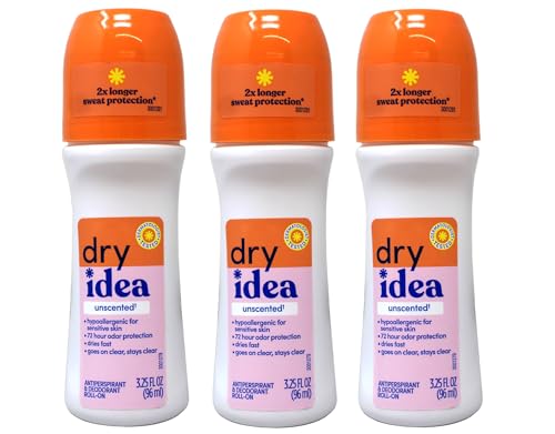 Dry Idea Anti-Perspirant Deodorant Roll-On Unscented, 3.25 Fl Oz (Pack of 3)