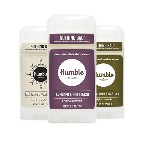 HUMBLE BRANDS Original Formula Aluminum-free Deodorant. Long Lasting Odor Control with Baking Soda and Essential Oils, Palo Santo and Frankincense, Pack of 3